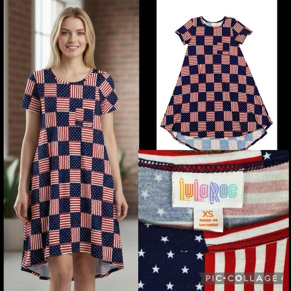 LULAROE Size XS Patriotic Flag Dress, Short Sleeve, Stars & Stripes - Picture 1 of 8